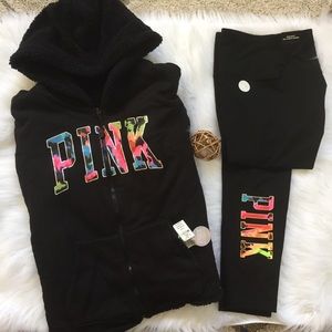 PINK Sherpa reversible full zip/leggings